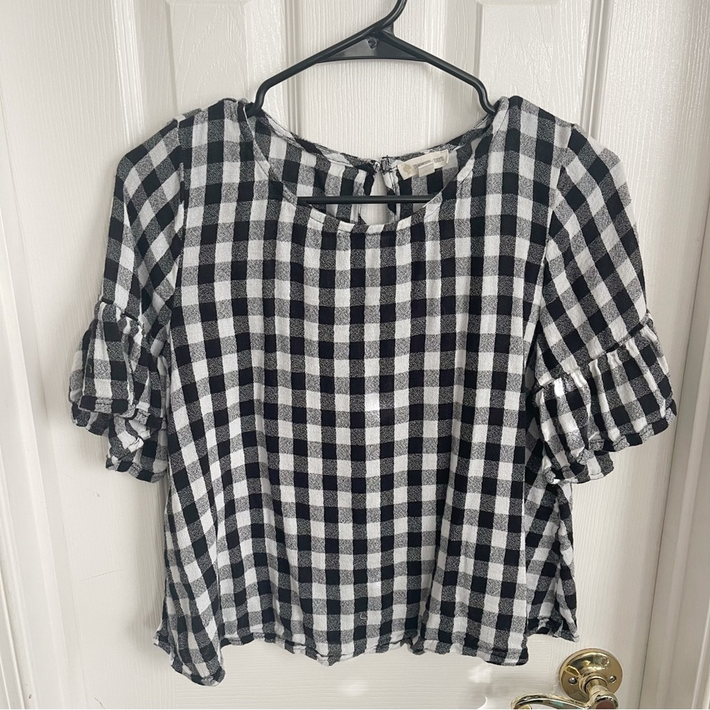 Tucker+Tate Gingham Short Sleeve Top Black & White Girls